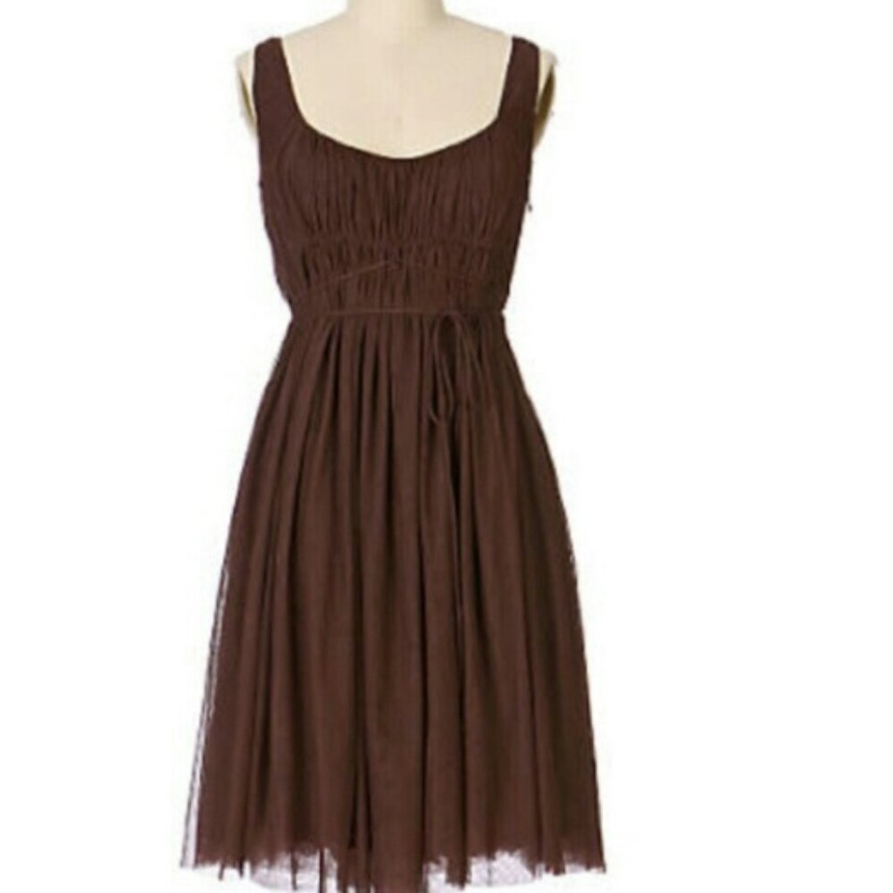 Anthropologie Moulinette Soeurs Brown Tulle Pleated Sleeveless Dress Size 12 NWT - Picture 3 of 13